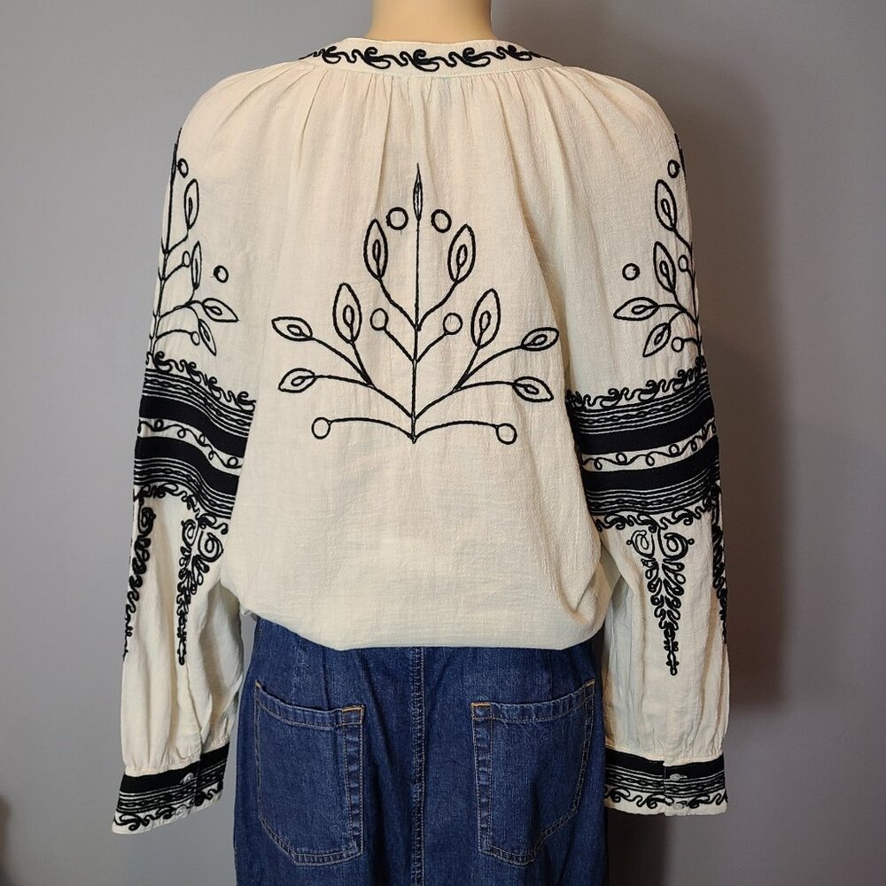 Sundance Cream Blouse with Black Embroidered Trim - Picture 6 of 10